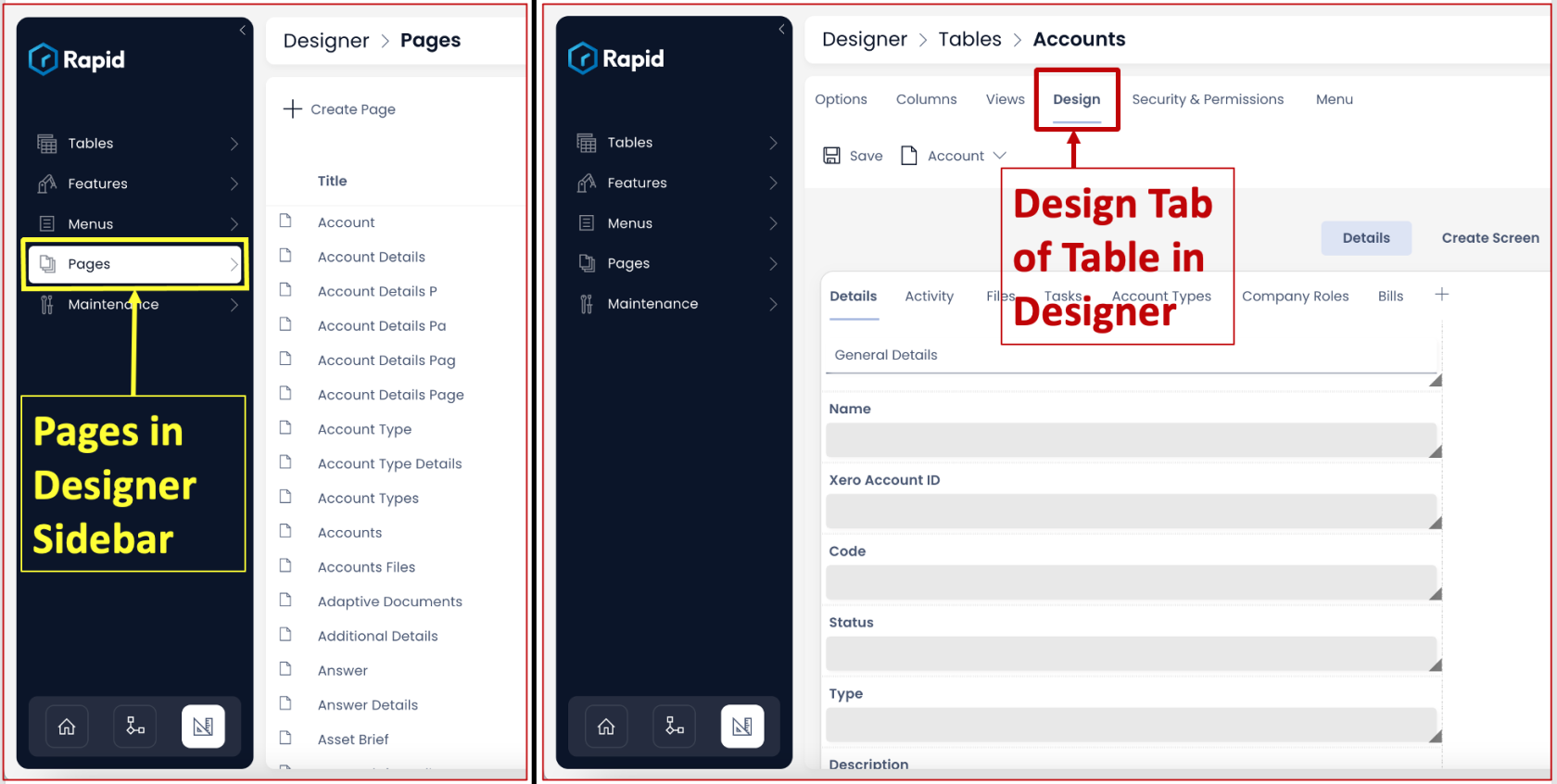 Navigate to page design tab